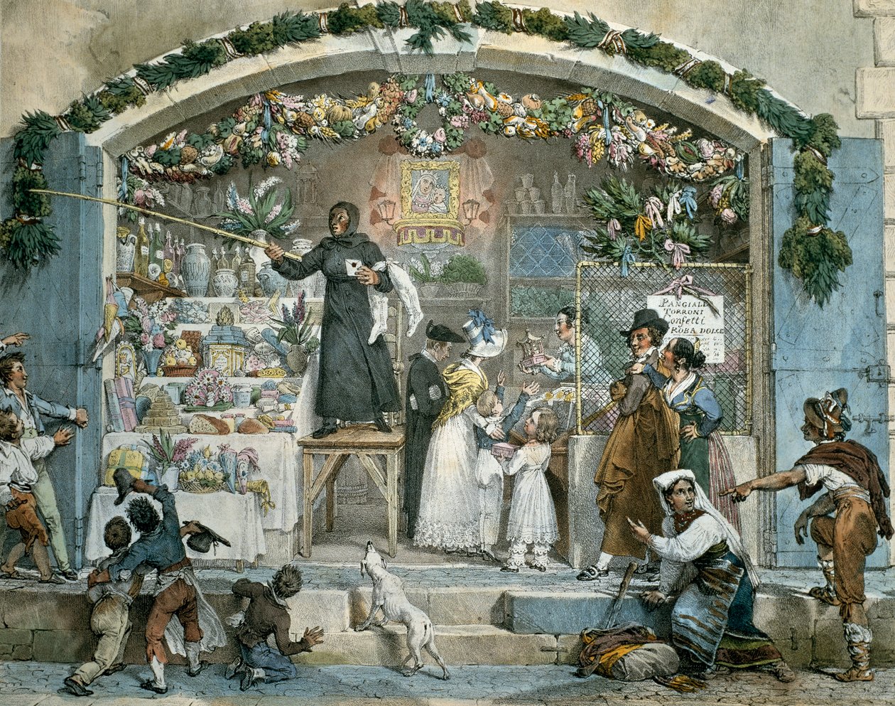 Befana Rómában, Jean-Baptiste Thomas (1791-1834) nyomata, alkotó: Jean Baptiste Thomas