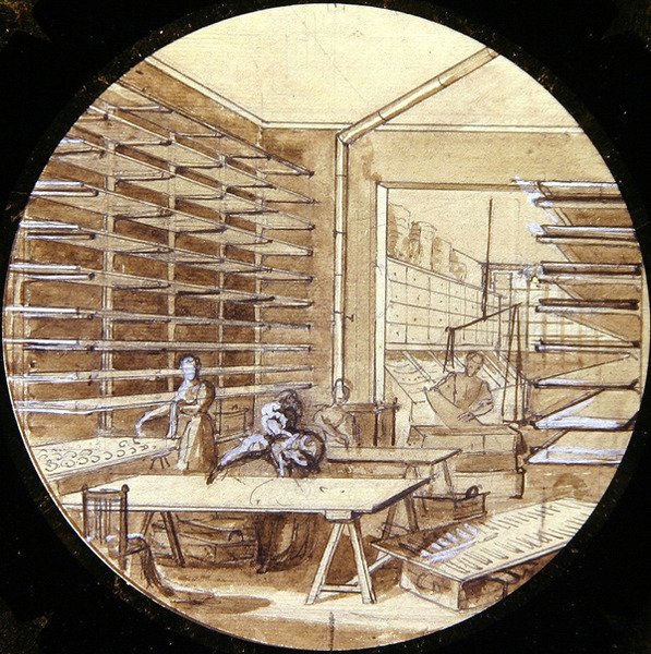 Sevres tányér dizájnja, a Service des Arts Industriels-től (toll és tinta kiemeléssel a papíron) alkotó: Jean Charles Develly
