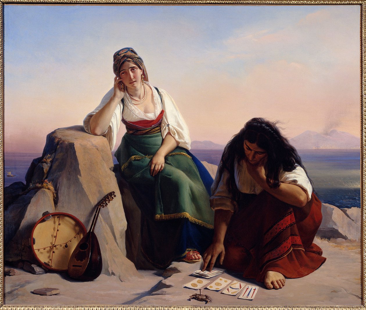 Varázsló kártyákat húz egy ischiai lánynak vagy jósnőnek. Claude Bonnefond festménye (1796-1860) alkotó: Jean Claude Bonnefond
