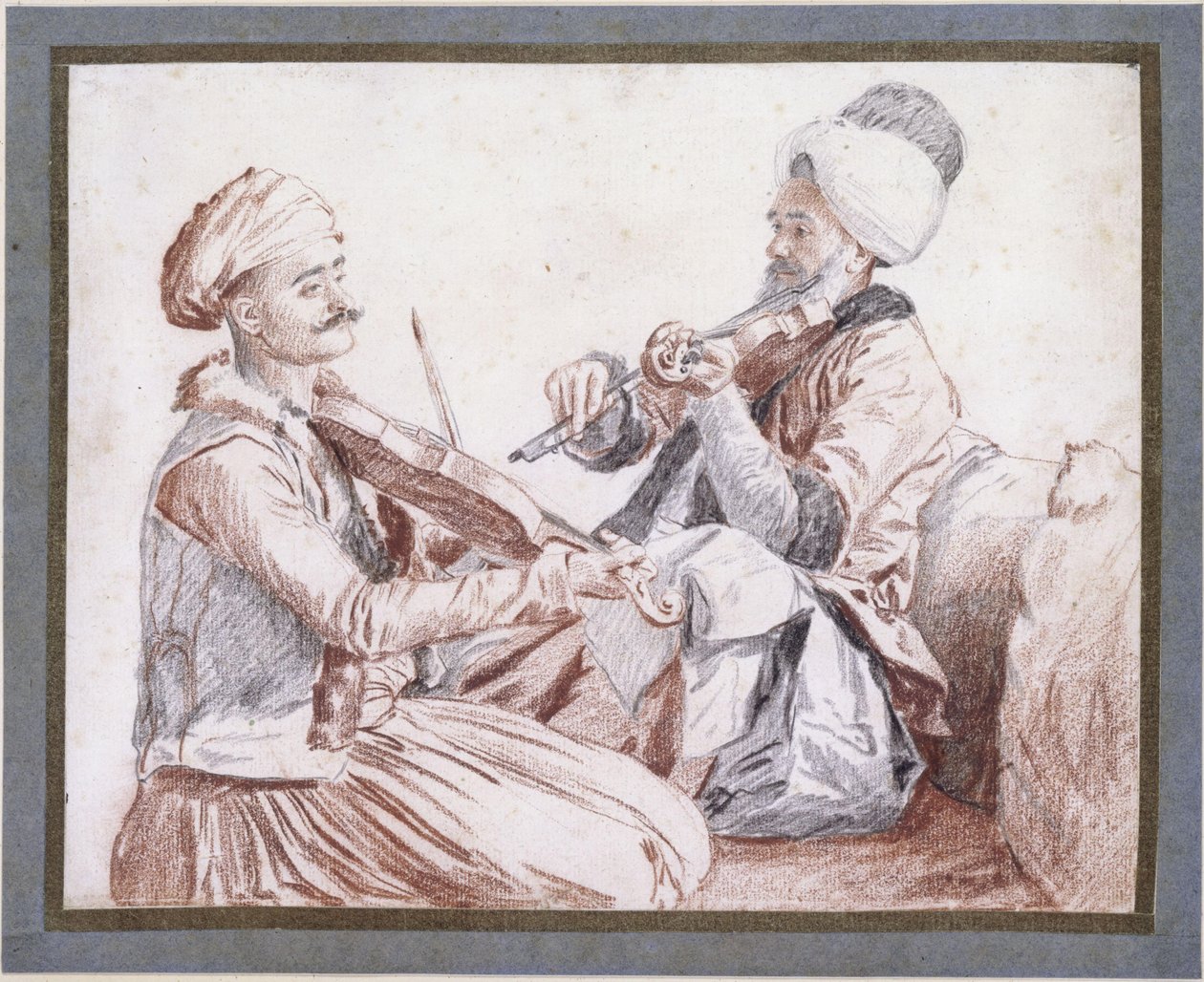 Két török zenész hegedűkkel alkotó: Jean-Étienne Liotard