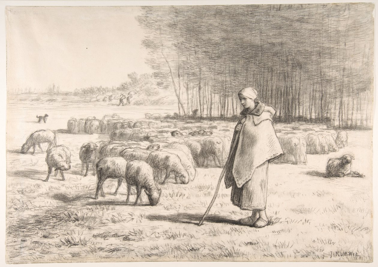 Pásztorlány a nyájával alkotó: Jean-Francois Millet