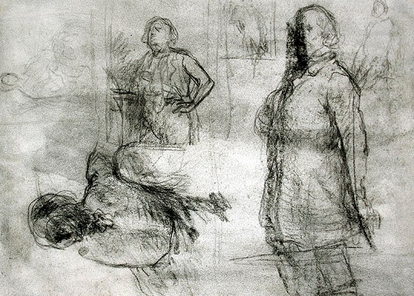 Les Lavandieres (fekete kréta, zsírkréta, toll és tinta, papír) alkotó: Jean Francois Millet
