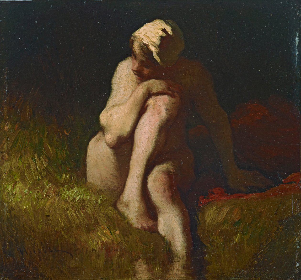 Nacktes Bauernmädchen an der Böschung eines Baches sitzend alkotó: Jean-Francois Millet