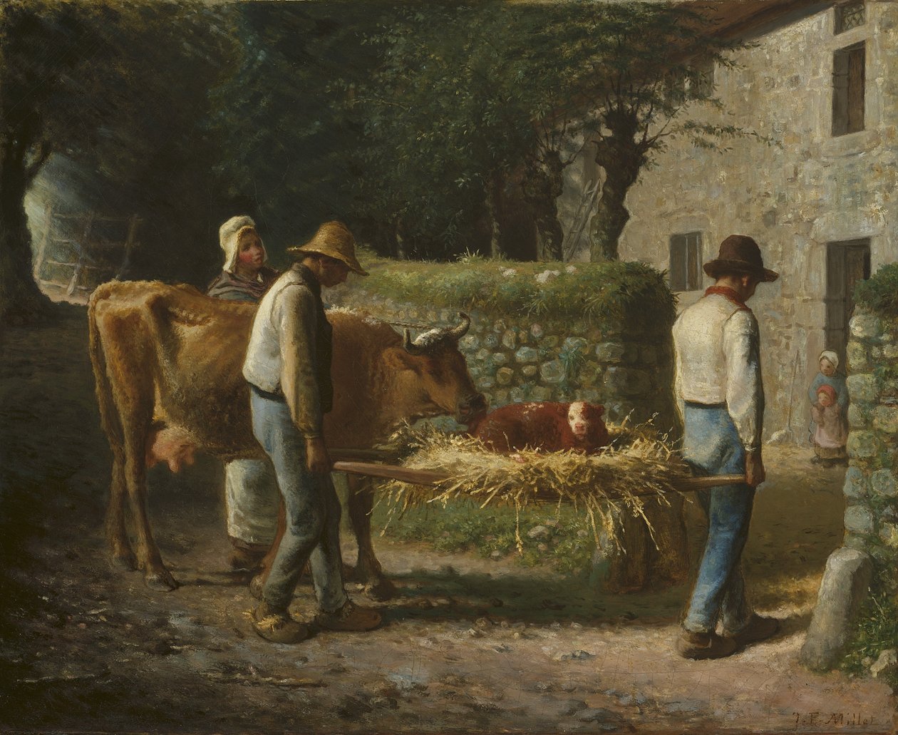 Parasztok hazahoznak egy borjút, aki a mezőn született, 1864 alkotó: Jean Francois Millet