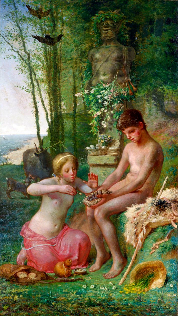 "Tavasz, Daphnis és Chloe" (tavasz (Daphnis és Chloe)) Jean-Francois (Jean Francois) Millet festménye (1814-1875) - 1865 - Olaj, vászon Mérete 235,5x135 cm Nemzeti Nyugati Művészeti Múzeum, Tokió alkotó: Jean Francois Millet