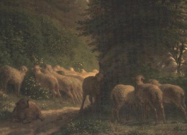Sövény mentén legelő juhok alkotó: Jean Francois Millet