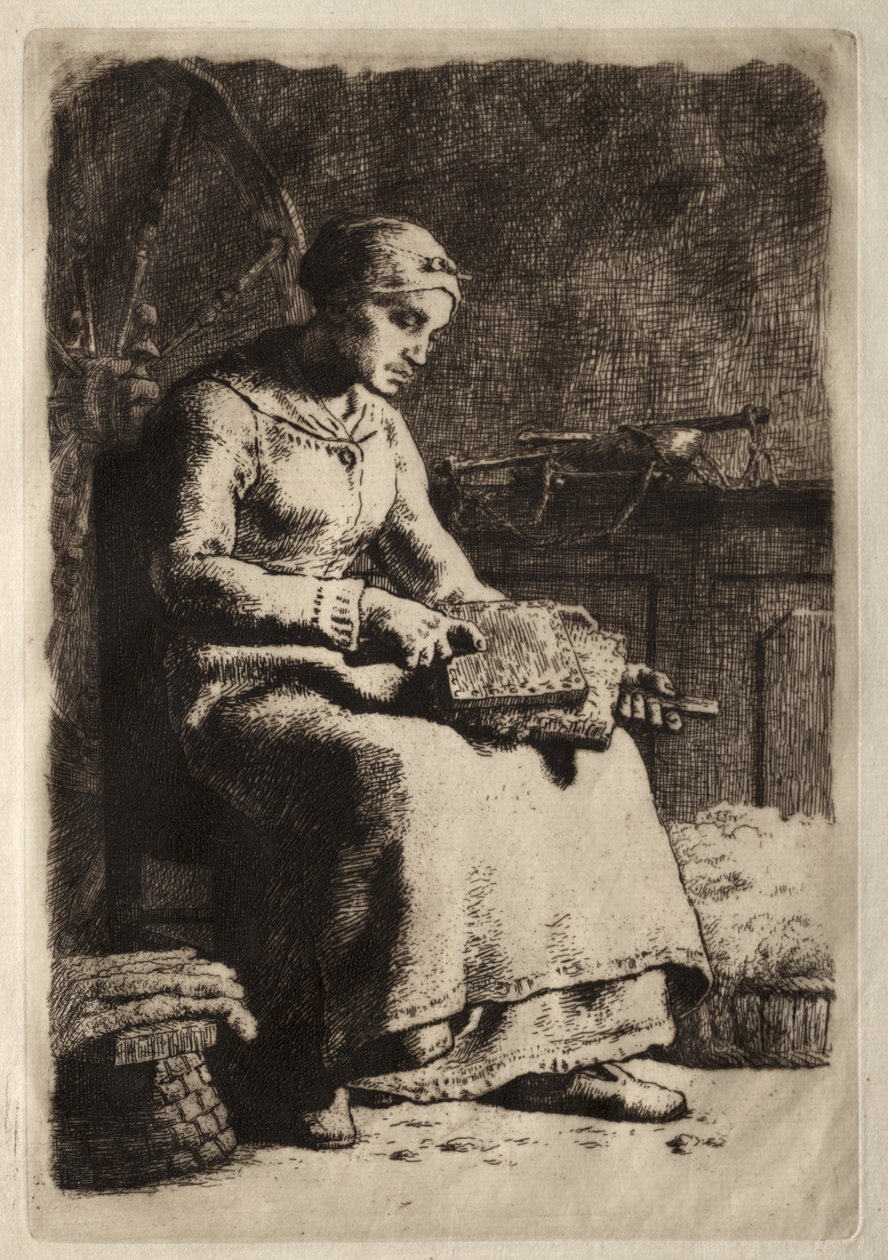 Gyapjú kártoló nő alkotó: Jean-Francois Millet
