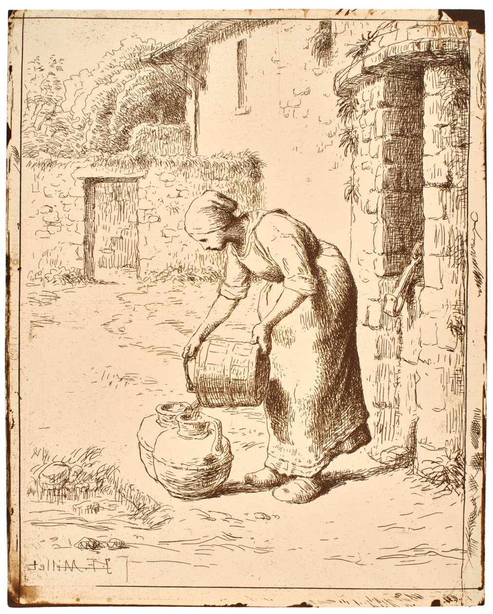 Frau leert einen Eimer alkotó: Jean-Francois Millet