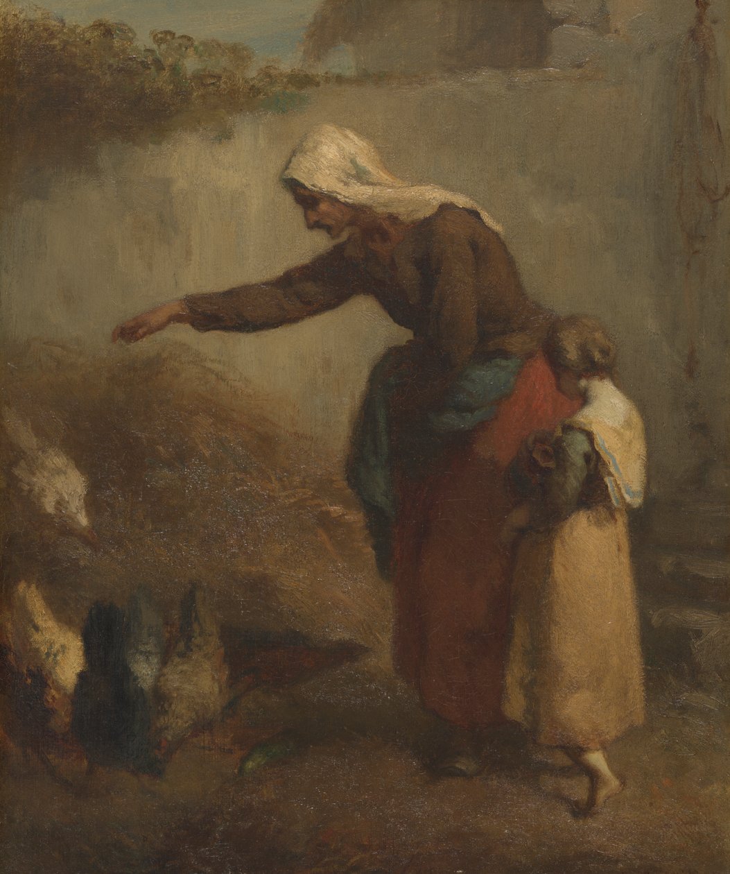 Csirkét etető nő alkotó: Jean-Francois Millet