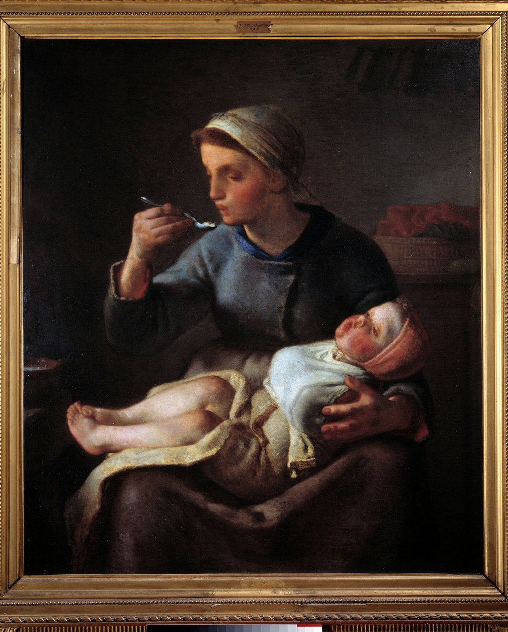 Nő enni a gyermekét. Jean Francois Millet (1814-1875) festménye alkotó: Jean Francois Millet