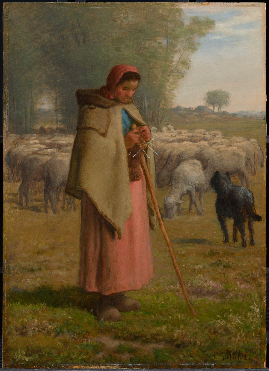 Fiatal lány, aki őrzi a juhait alkotó: Jean-Francois Millet
