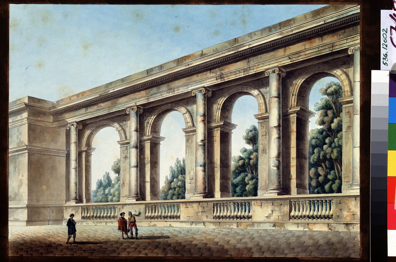 Kilátás az íves galériára. Jean Francois Thomas de Thomon (1754-1813) festménye. Akvarell és tus papírra, 38,4 x 52,8 cm alkotó: Jean François Thomas de Thomon