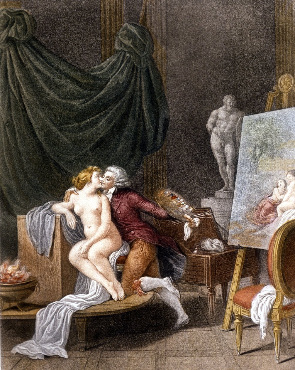Schall: gáláns jelenet a festő és modellje között. alkotó: Jean Frederic Schall
