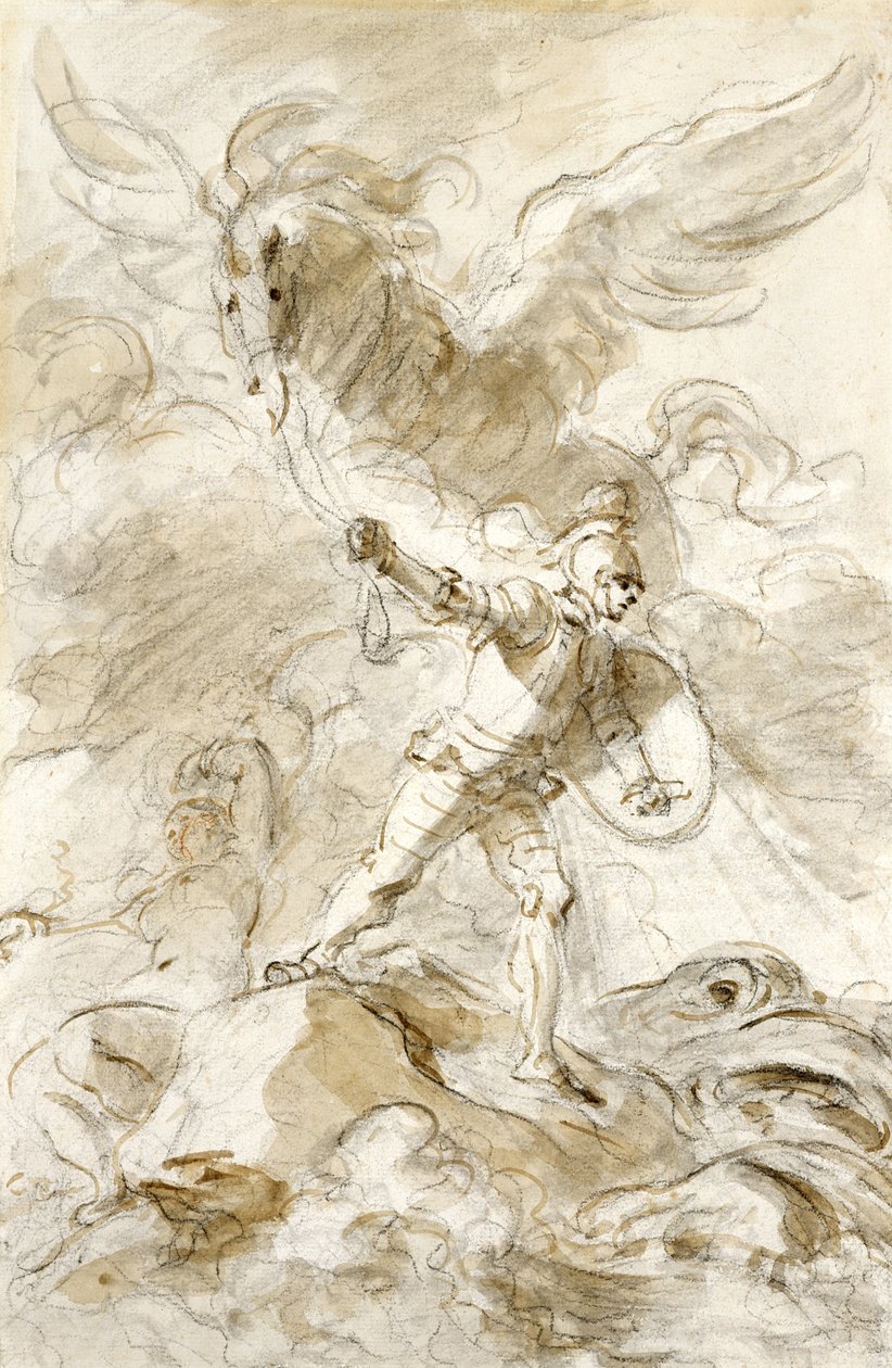 Ruggiero megvakítja az orkot (toll és tinta, kréta és mosás papíron) alkotó: Jean Honore Fragonard