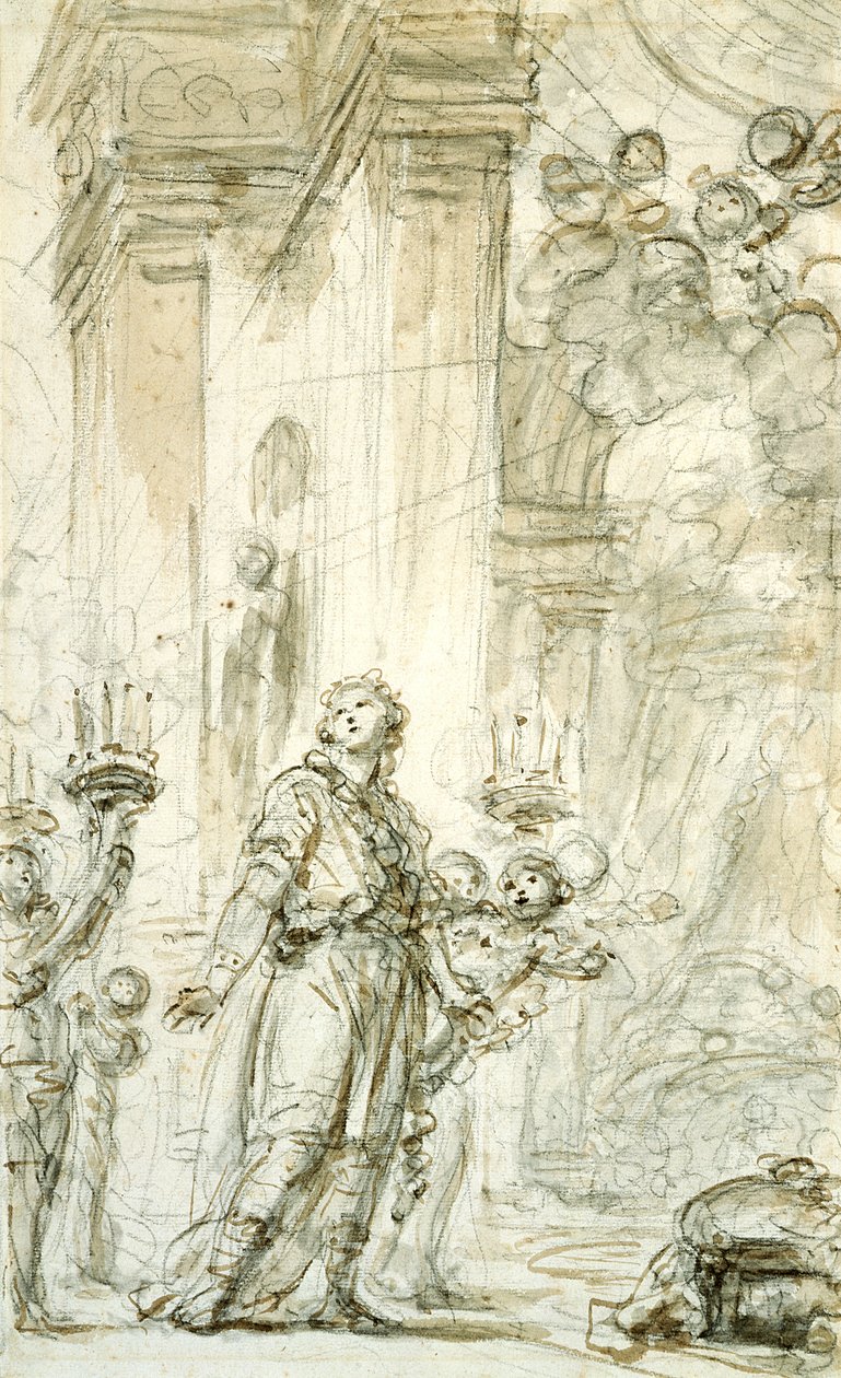 Ruggierót az ágykamrájába vezetik (toll és tinta, kréta és mosás papíron) alkotó: Jean Honore Fragonard