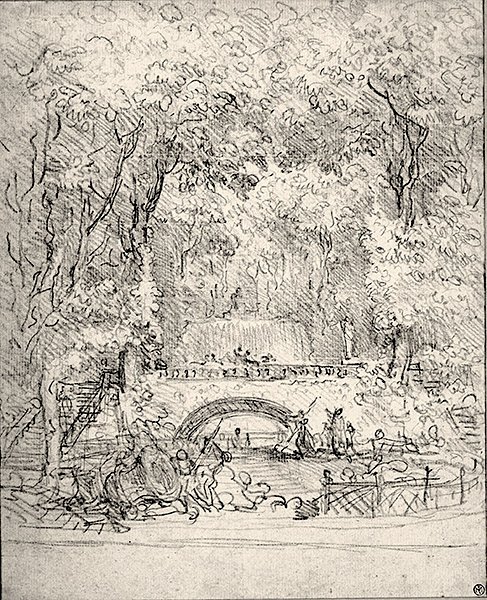 Kaszkád a kertben (kréta papíron) alkotó: Jean Honore Fragonard