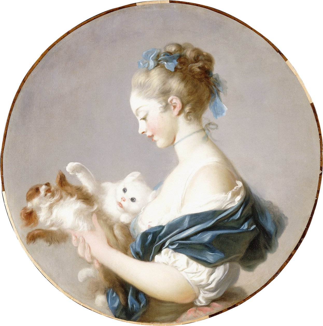 Lány játszik egy kutyával és egy macskával alkotó: Jean Honore Fragonard