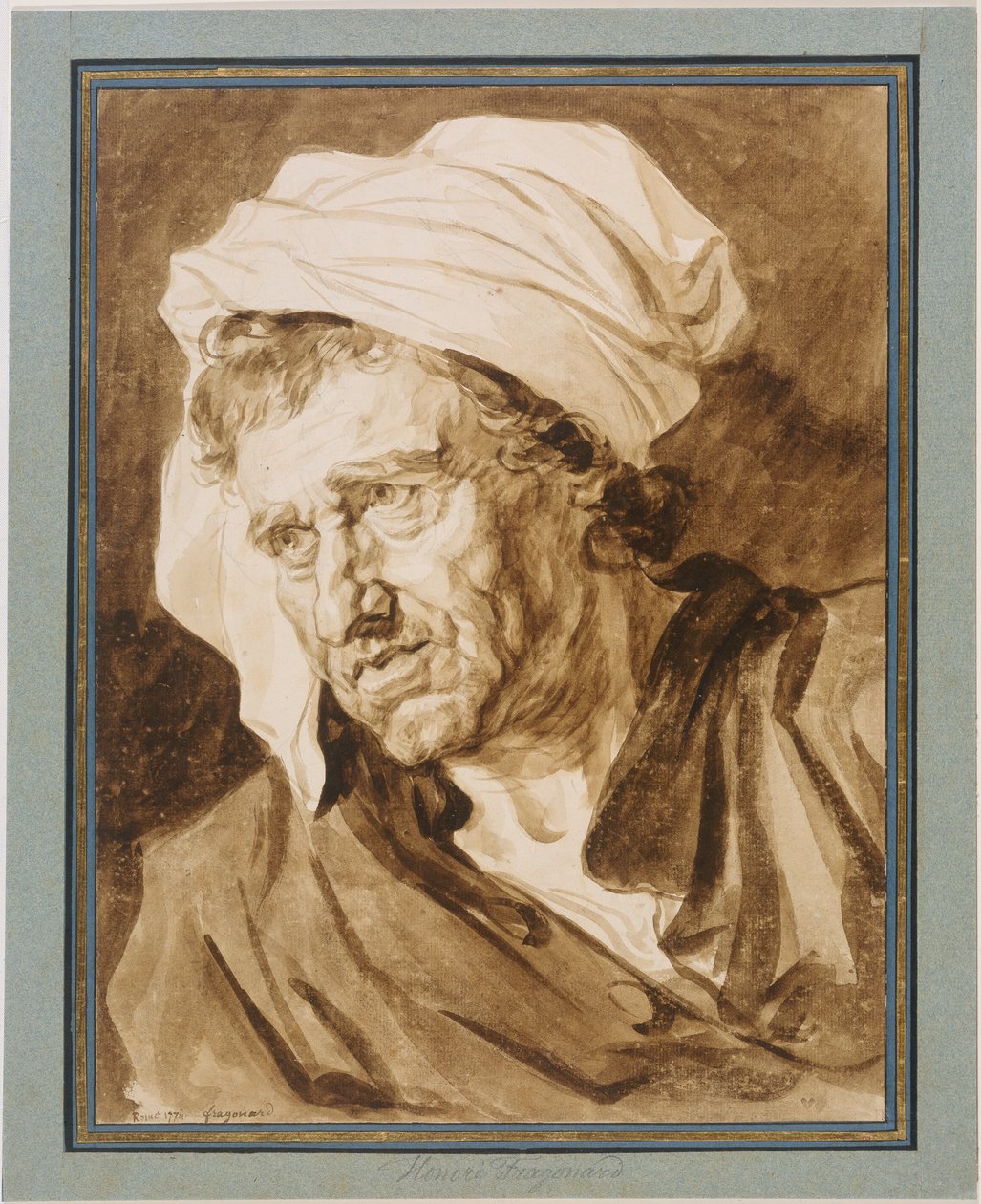 Kopf eines Mannes mit weißem Turban alkotó: Jean-Honore Fragonard