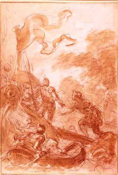 Orlando elhagyja a szigetet (kréta és mosás, papír) alkotó: Jean Honore Fragonard