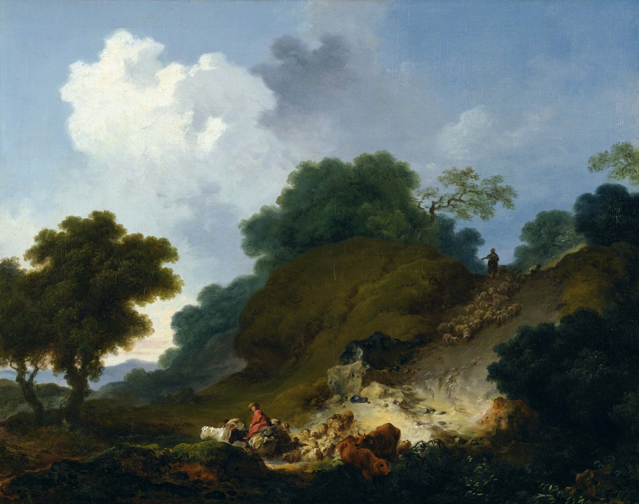 Juhnyáj megy lefelé a dombról alkotó: Jean-Honore Fragonard