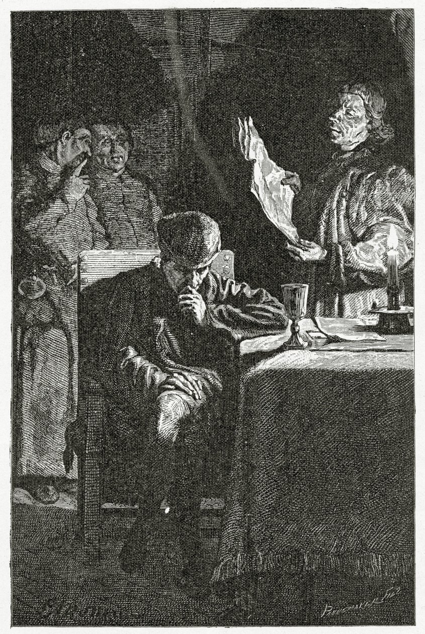XI. Lajos illusztrációja a Bastille-ban, 19. század (bw-metszet) alkotó: Jean Louis Ernest Meissonier