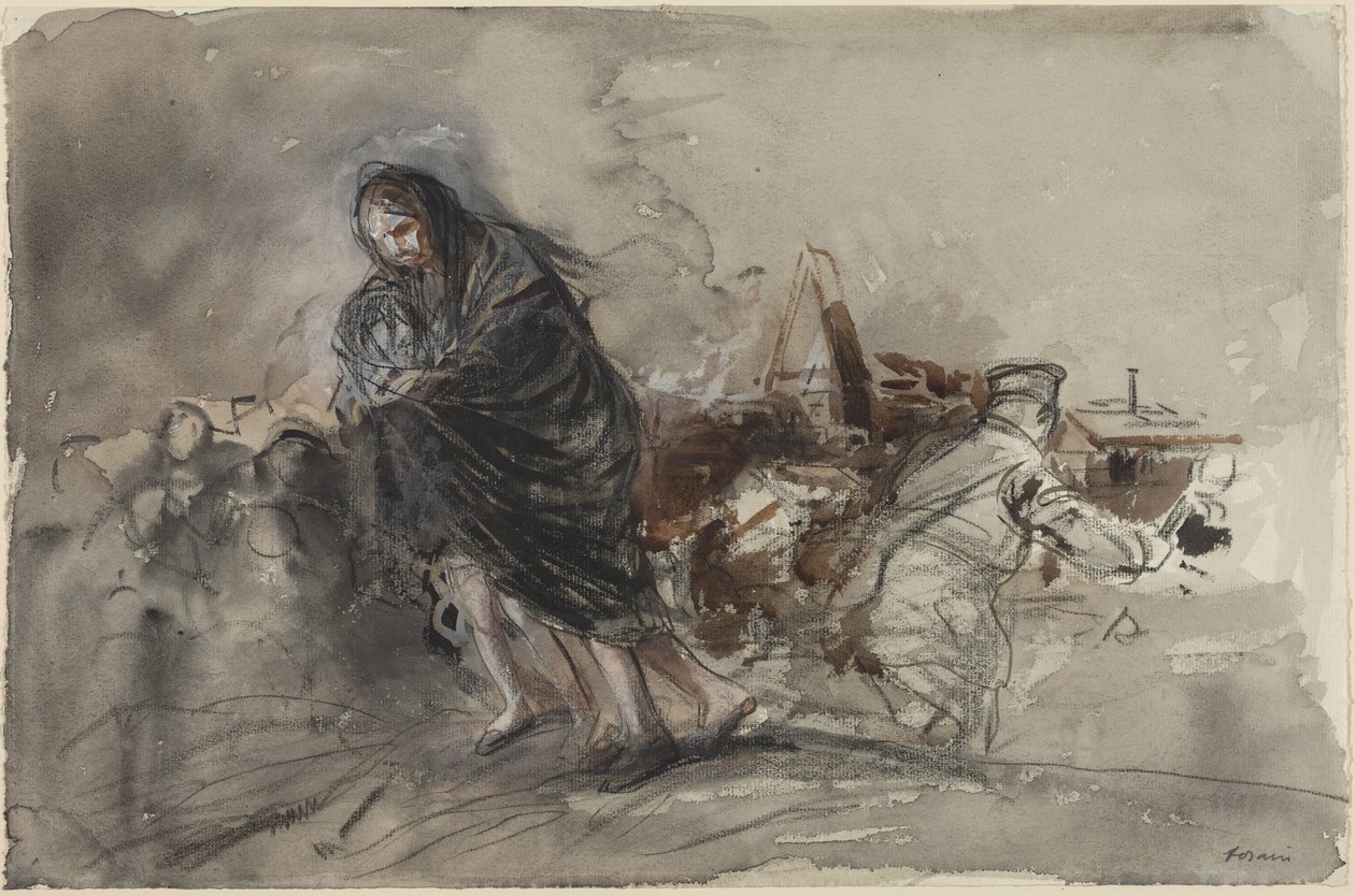 Douai után, valószínűleg 1918 (akvarell) alkotó: Jean-Louis & Caran D