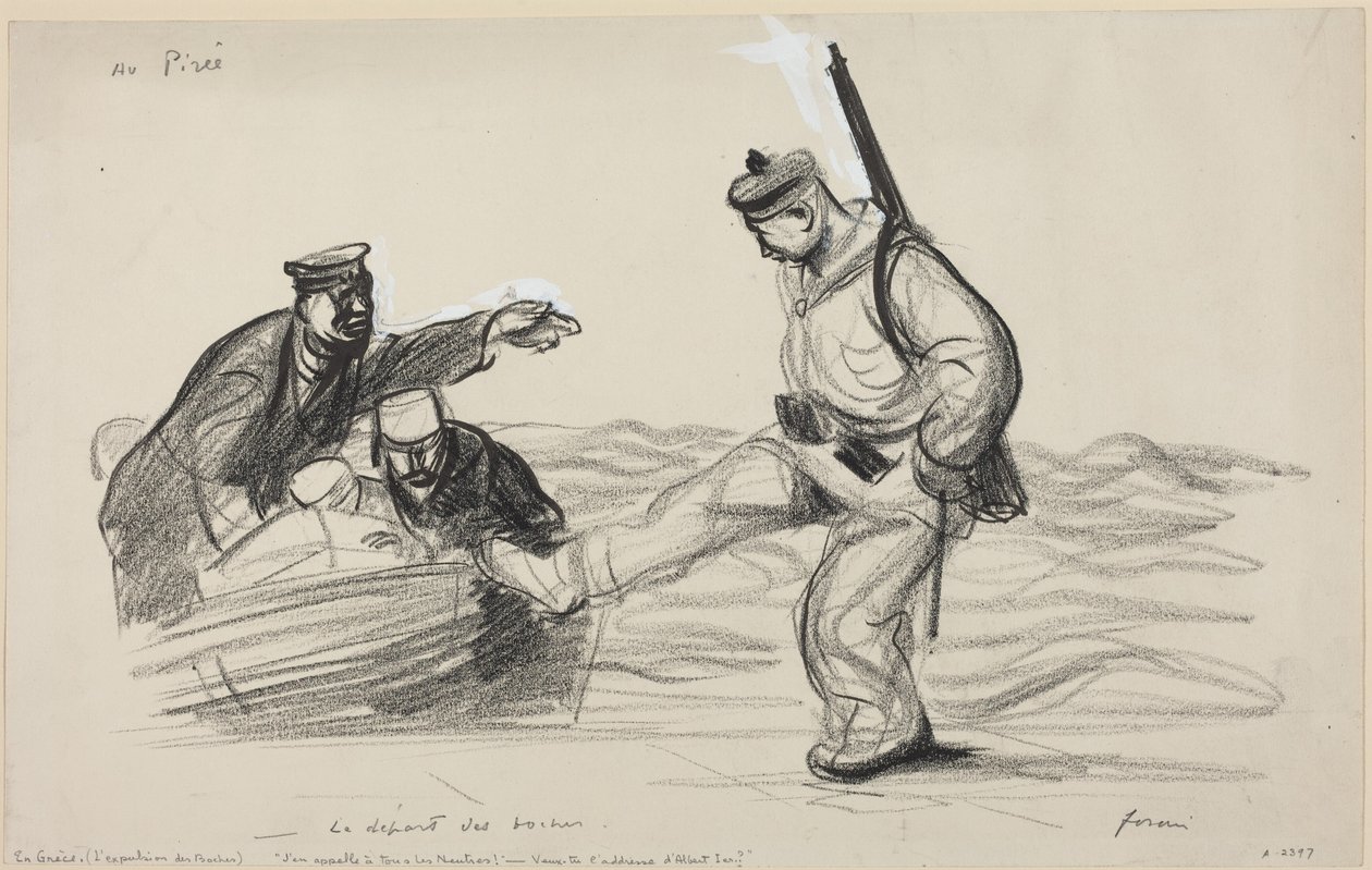 Au Piree. -Le depart des boches., 1914-1919 körül (rajz) alkotó: Jean-Louis & Caran D