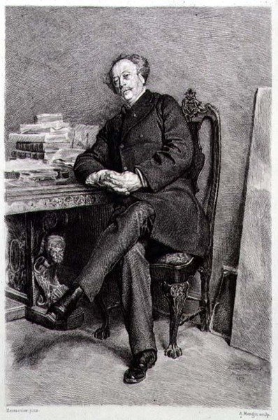 Alexandre Dumas fils (1824-95), francia regény- és drámaíró, metszet: A Mongin (metszet) alkotó: Jean Louis Ernest (after) Meissonier
