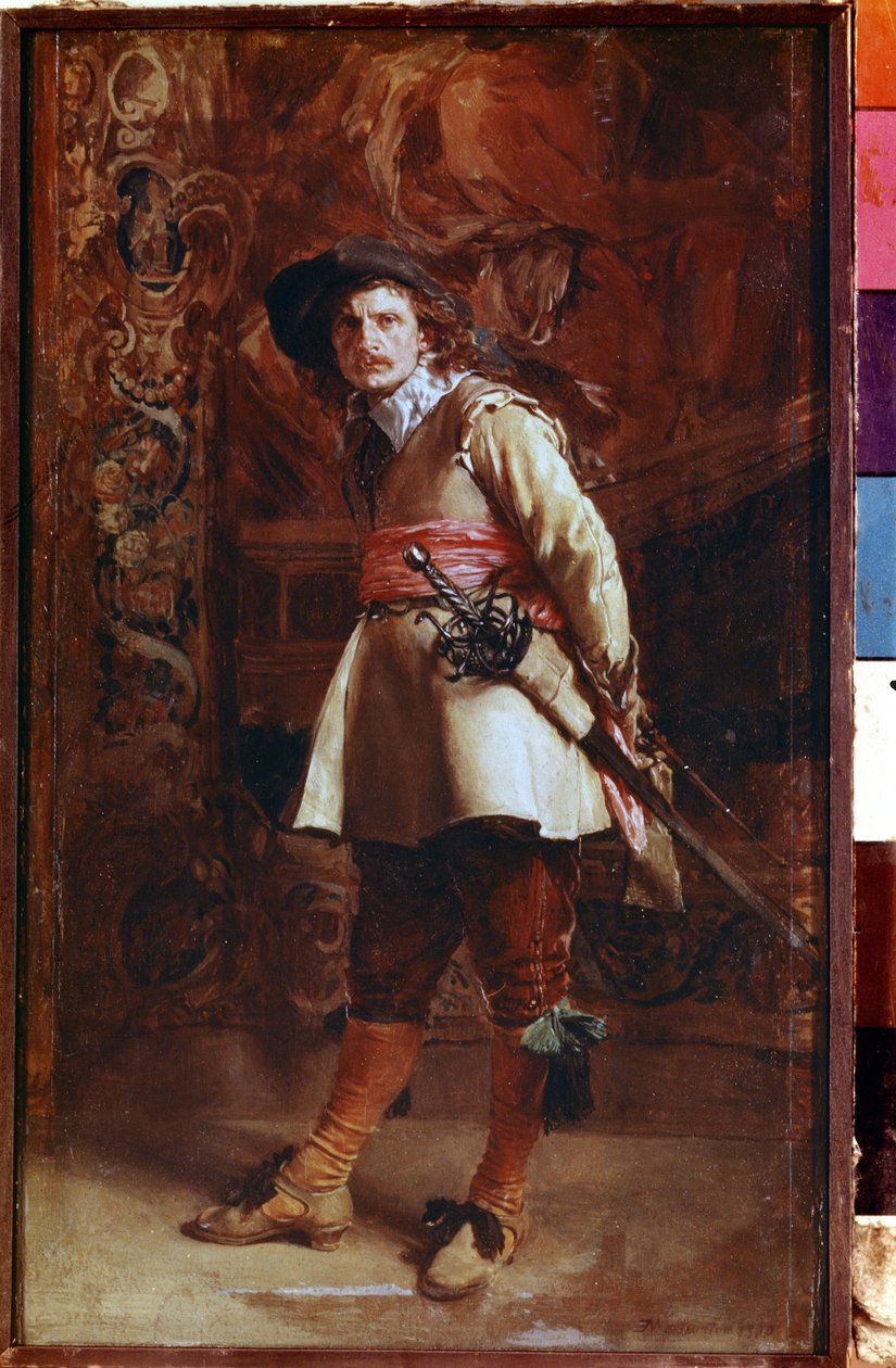 Muskétás (Egy testőr). Ernest Jean Louis Meissonier (1815-1891) festménye alkotó: Jean Louis Ernest Meissonier