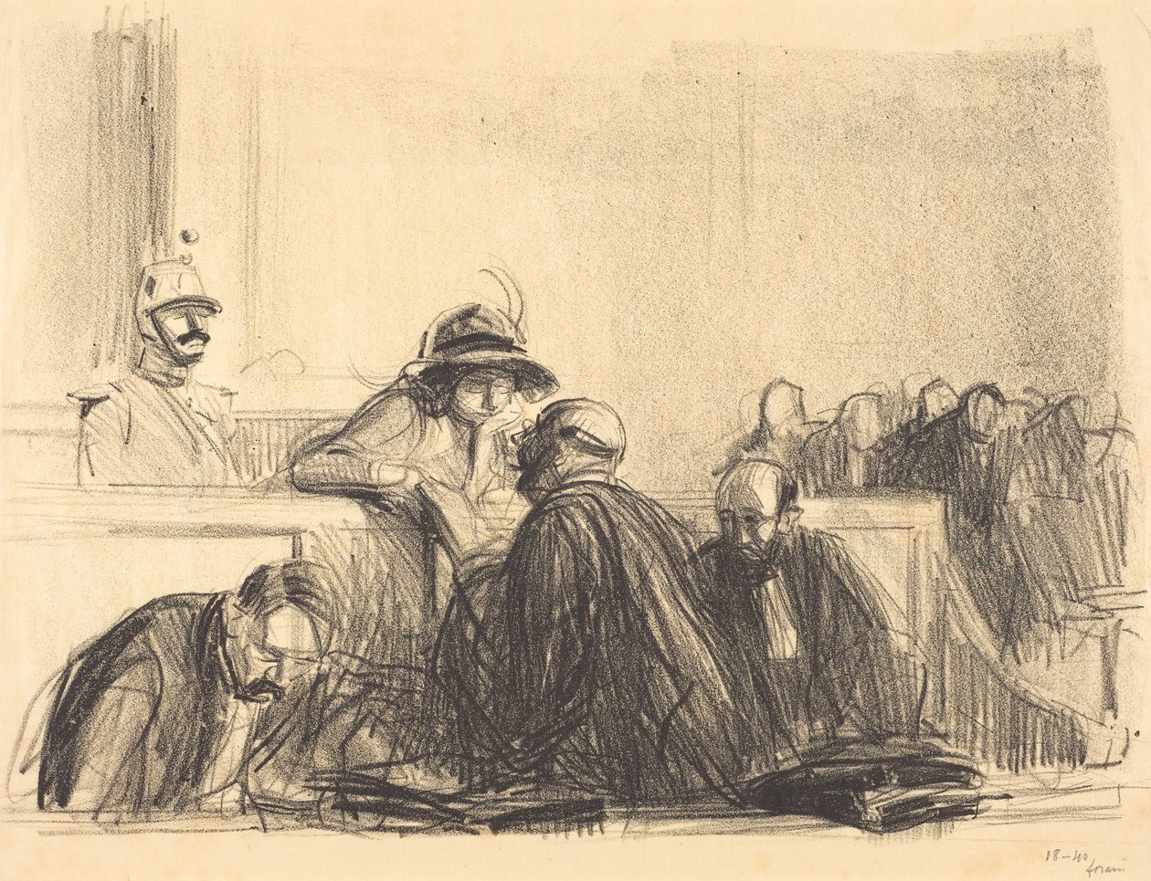 Ügyvéd, amint ügyfelével beszél alkotó: Jean-Louis Forain