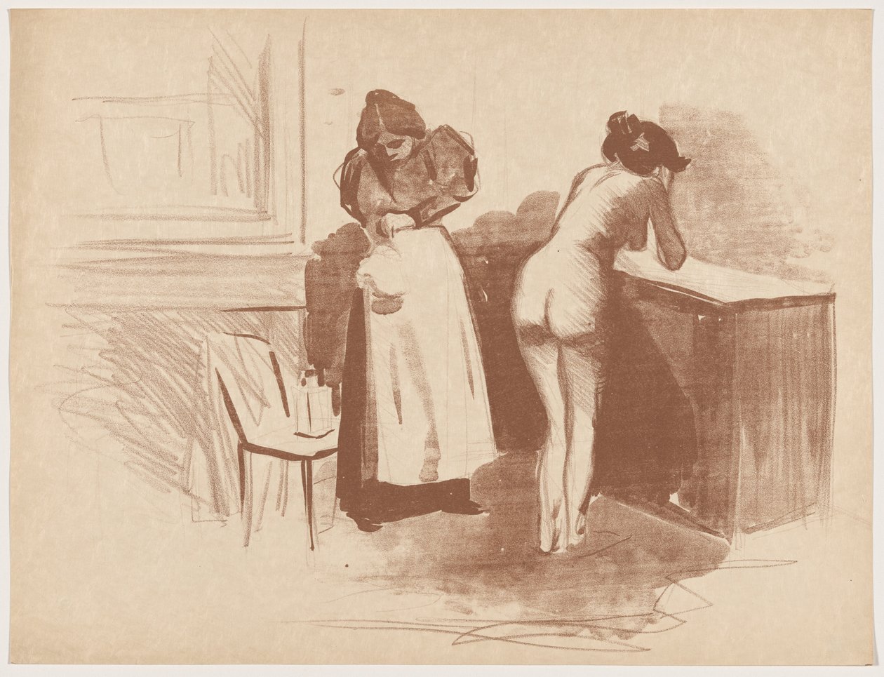Dörzsölés szőrös kesztyűvel (masszázs durva szőrű kesztyűvel) alkotó: Jean-Louis Forain