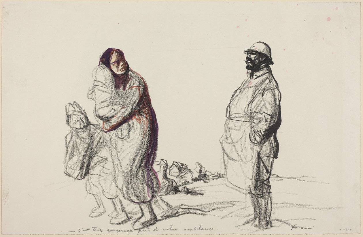 a) Túl veszélyes az önök mentőautója közelében (előoldal); b) Anya és gyermekei tanulmány (hátoldal) alkotó: Jean-Louis Forain