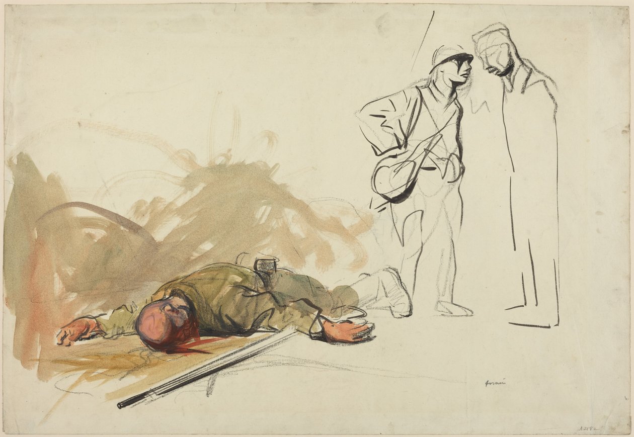 a) Halott német katona (előlap); b) Katona feje (hátlap) alkotó: Jean-Louis Forain