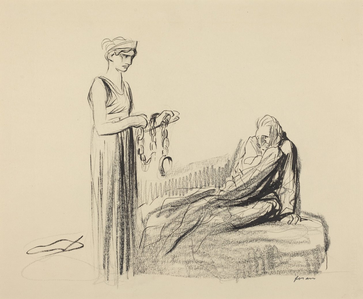 a) Bilincsek (előlap); b) Több alak (hátlap) alkotó: Jean-Louis Forain