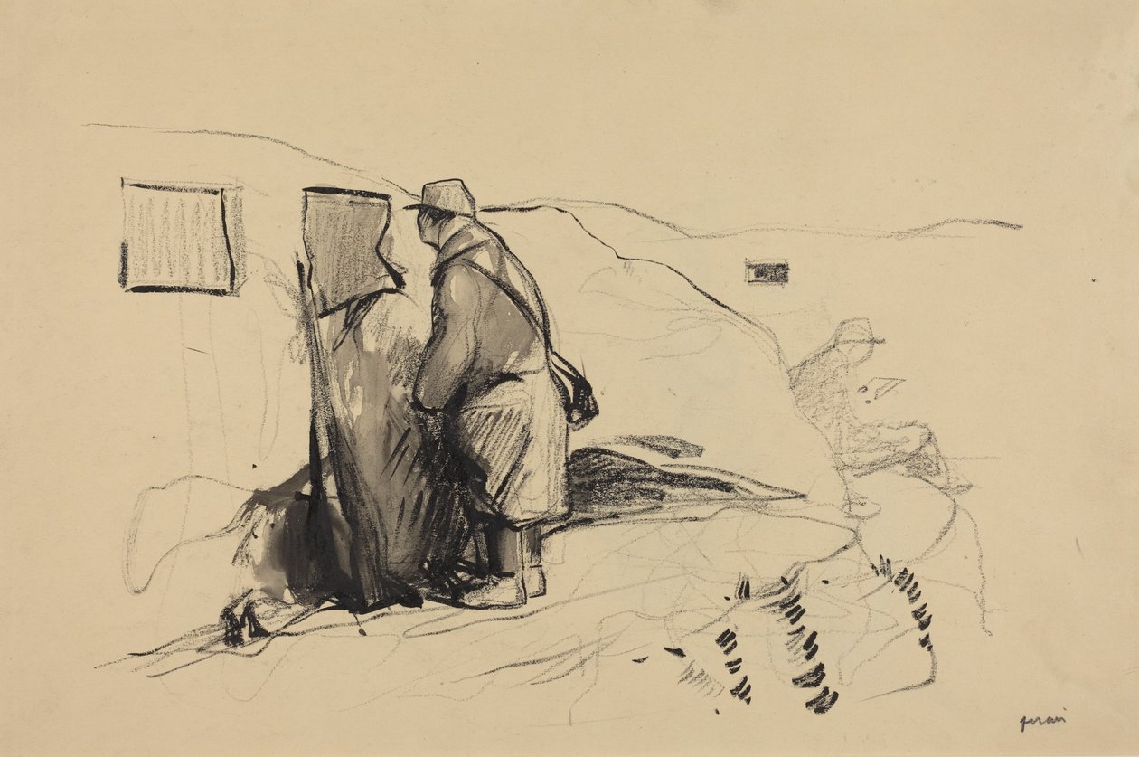 a) A lövészárokban (előlap); b) Vázlat az „A lövészárokban” című műhöz (hátlap) alkotó: Jean-Louis Forain