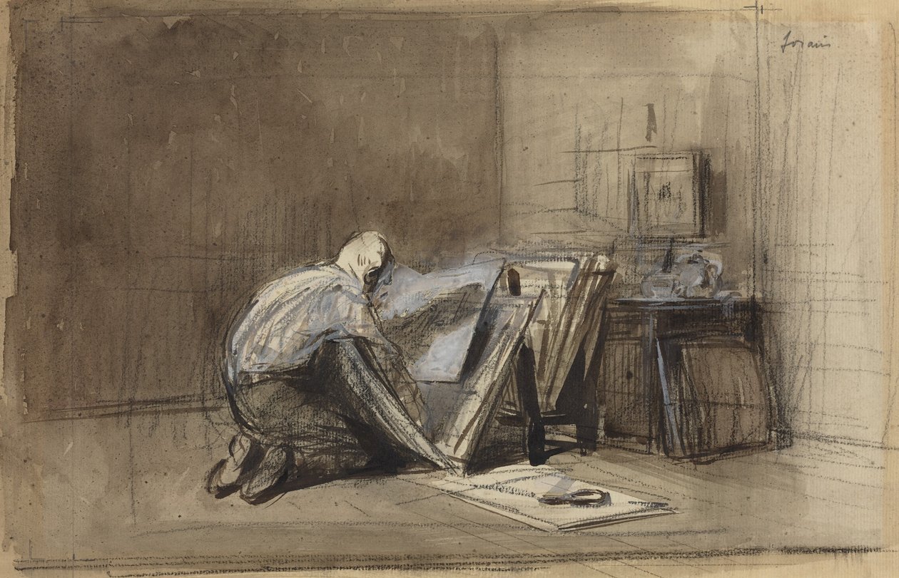 a) Nyomatgyűjtő (előlap); b) Nyomatgyűjtő vázlata (hátlap) alkotó: Jean-Louis Forain