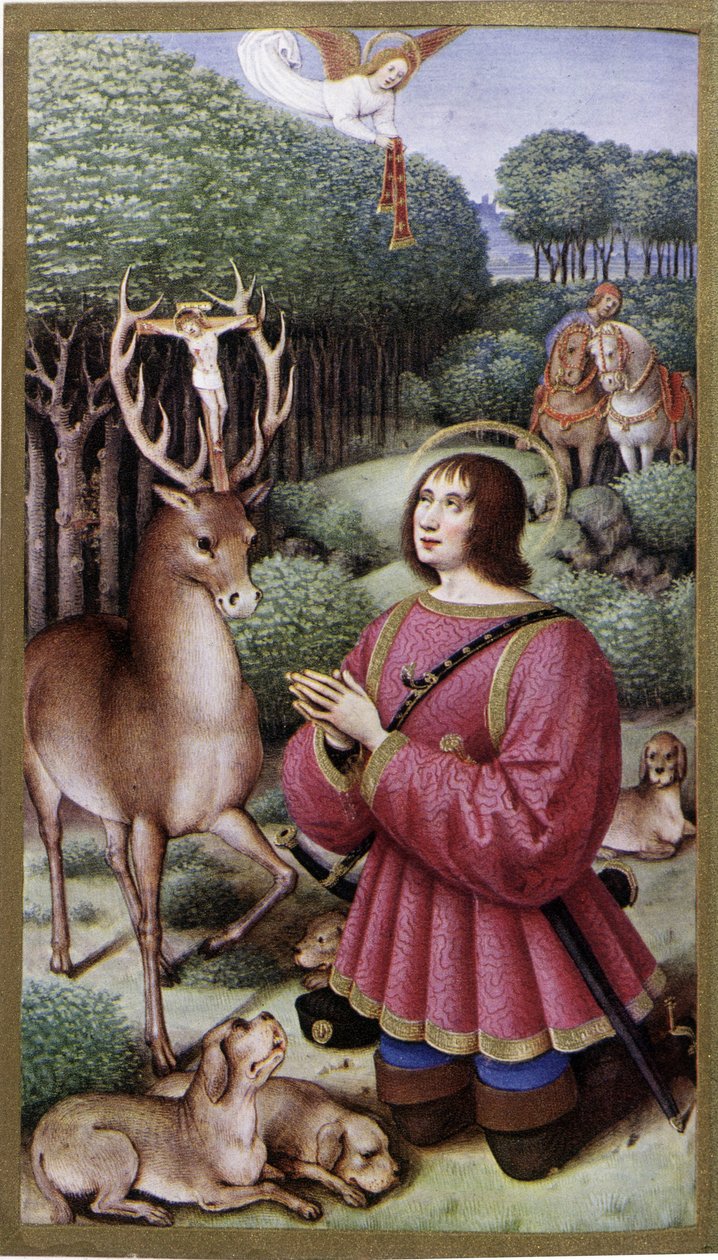 Szent Hubert – Jean Bourdichon miniatúrája, az „Anne de Bretagne órái” fakszimile” alkotó: Jean (after) Bourdichon