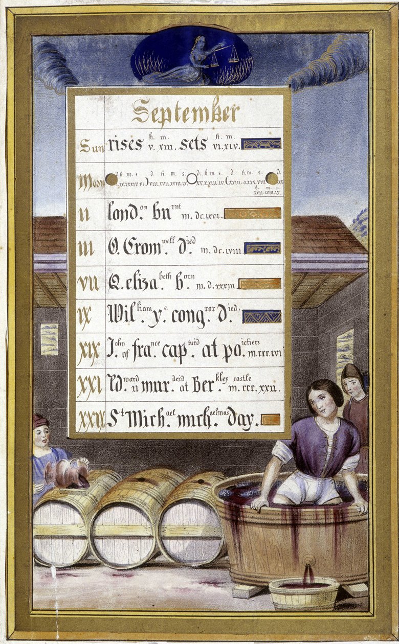Szeptember: a szüret és a Szűzanya jele – Jean Bourdichon „”A bretagne-i Anna órái fakszimilájában” alkotó: Jean (after) Bourdichon