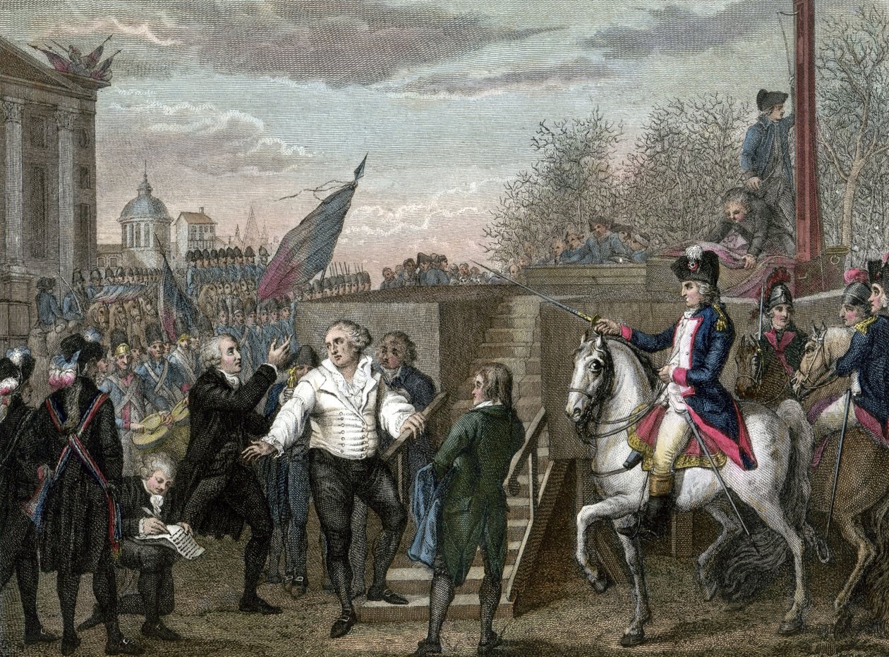 Francia forradalom: XVI. Lajos halálát giljotinozták Párizsban alkotó: Jean (after) Duplessis Bertaux