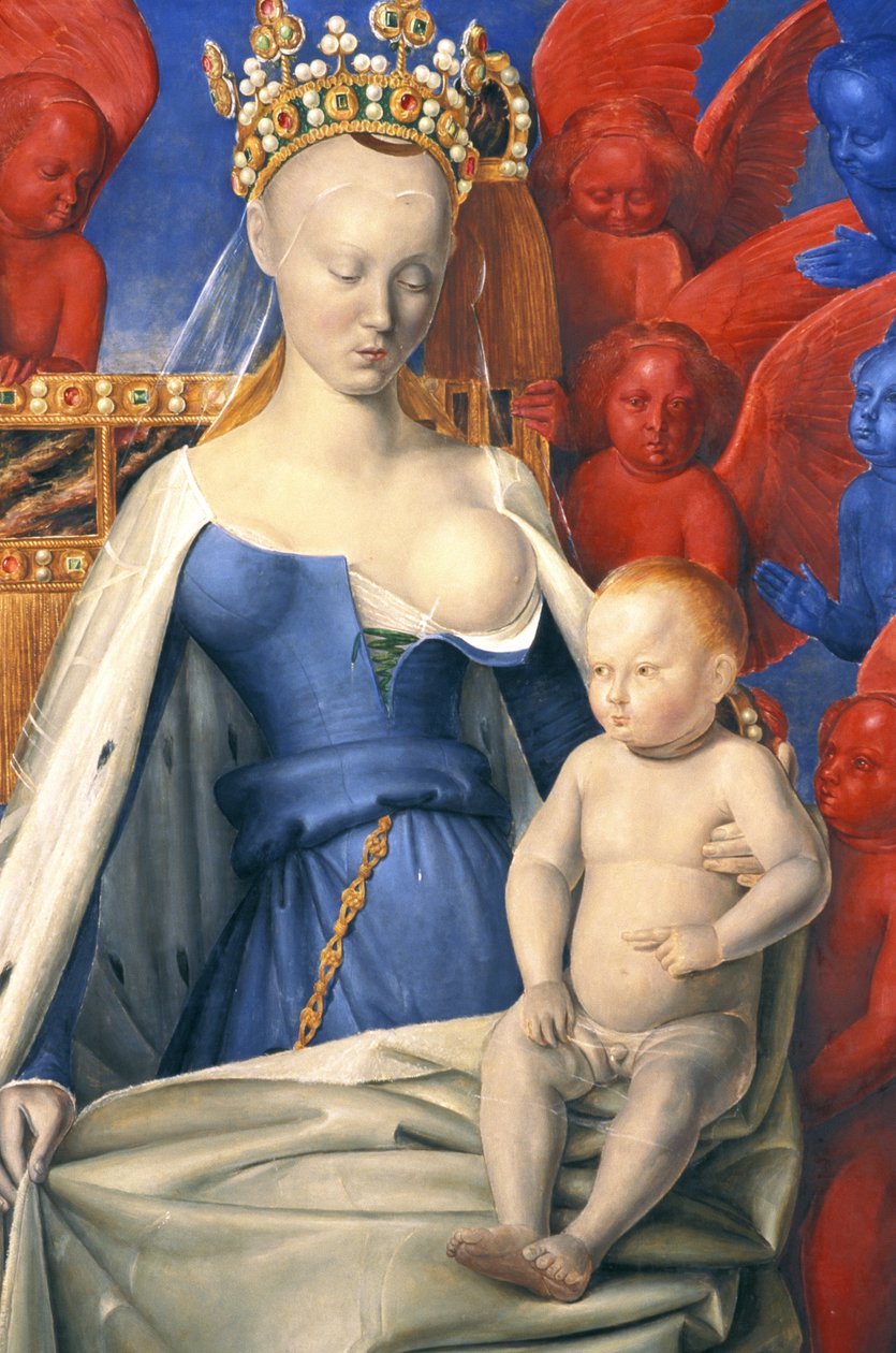 A szoptató szűz hermelinkabátban, Agnes Sorelként - részlet - (az antwerpeni szűz után, Jean Fouquet, 1452-1455 körül) alkotó: Jean (after) Fouquet