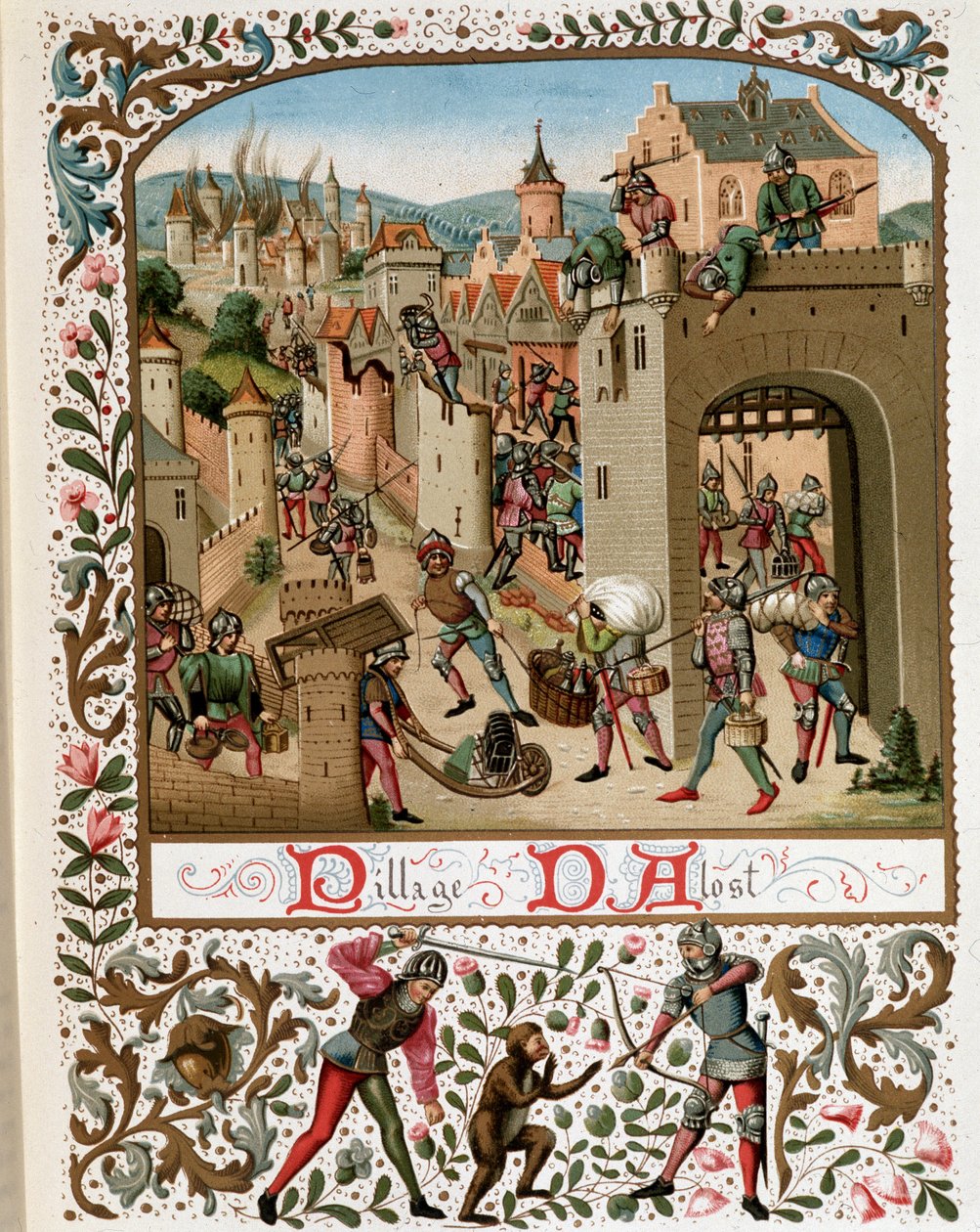 Aalst (flamand Belgium) kifosztása, középkor alkotó: Jean (after) Froissart
