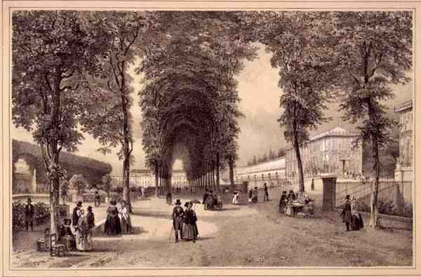 Kilátás a Jardins des Plantesre, kiadó: Auguste Bry (litho) alkotó: Jean (after) Jacottet