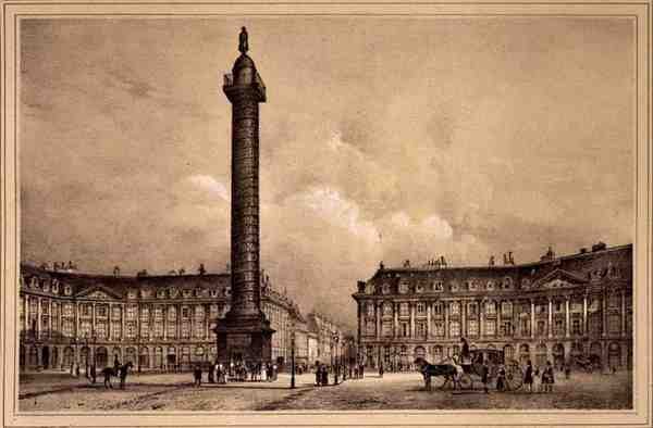A Place Vendome-ban Traianus oszlopának másolata, kiadó: Auguste Bry (litho) alkotó: Jean (after) Jacottet