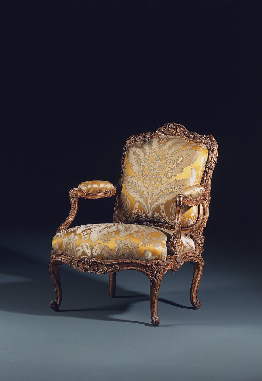Louis XV fauteuils a la Reine (fa és textil) egyike alkotó: Jean (fl.1737 63) Gourdin