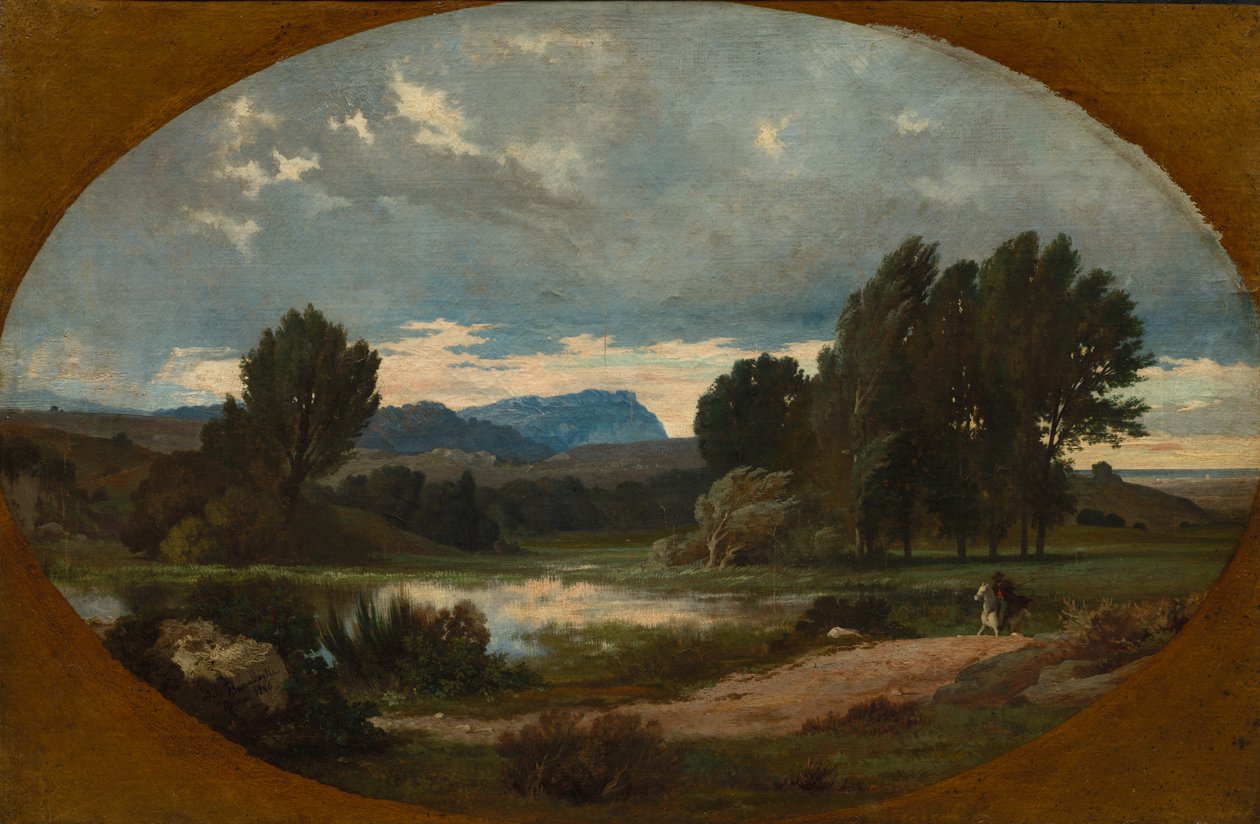 Táj lovassal fehér lovon, 1846. alkotó: Jean Achille Benouville