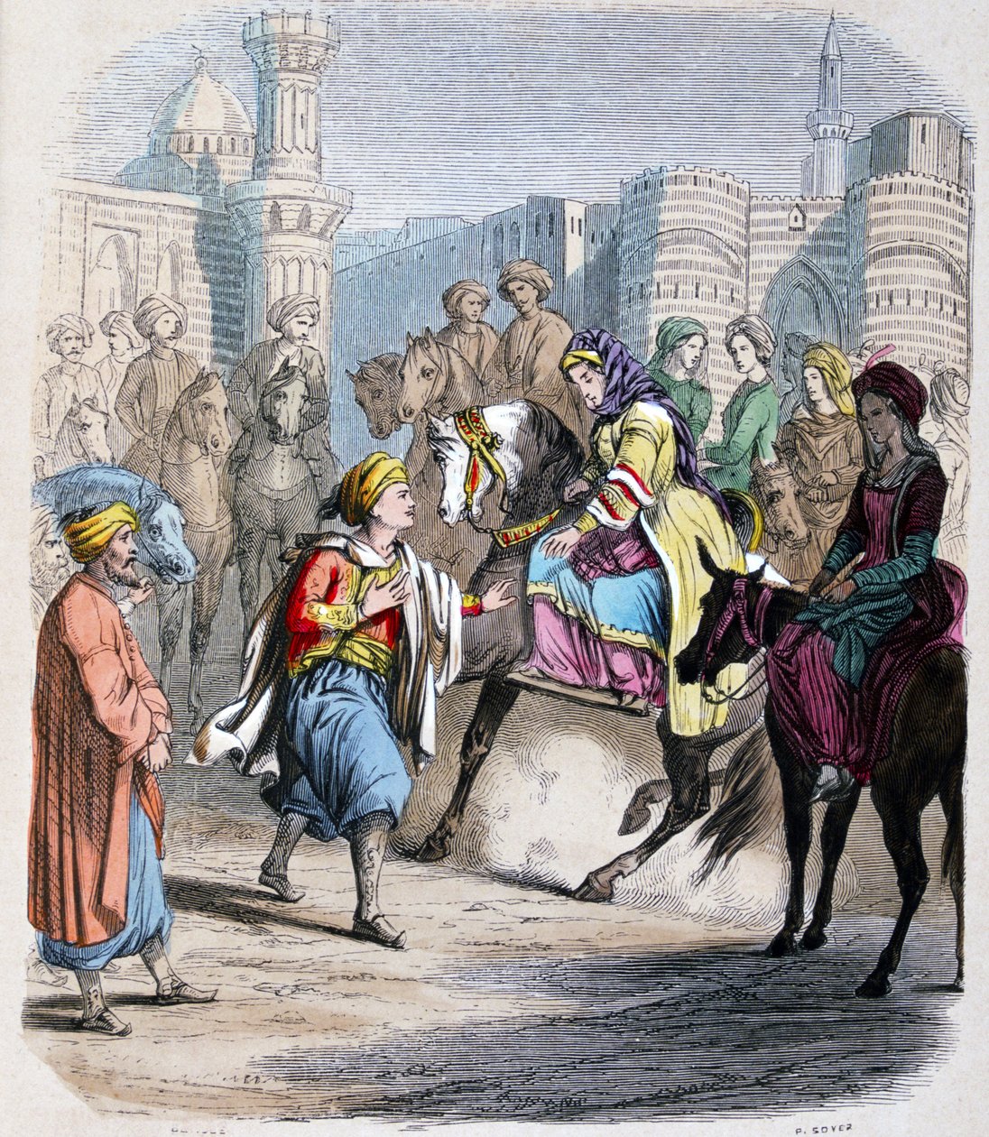 Emina Nosratli attend son fils victorieux Ibrahim Pacha (1789-1848), de retour au Caire apres la campagne arabe en 1818 - Emina El Nosratli (Ibrahim pasa anyja) várja fia győztes bevonulását Kairóba az 1818-as arab hadjárat után. Akvarell alkotó: Jean Adolphe Beauce