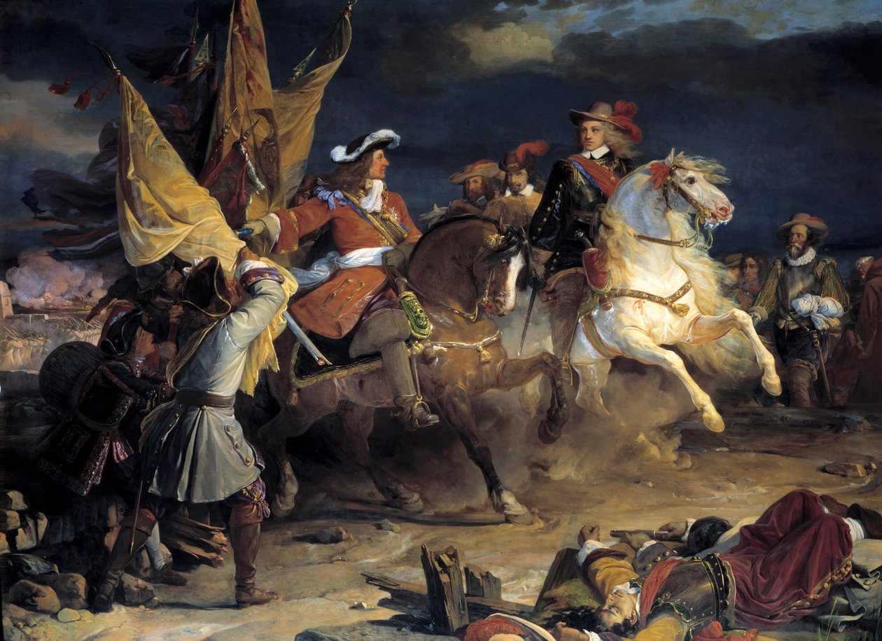 A villaviciosai csatát Vendome marechal hercege nyerte Stahremberg grófja felett 1710.10.12-én. A villaviciosai csata a spanyol örökösödési háború idején zajlott, és a spanyol és a francia hadsereget Ausztria országaival, a alkotó: Jean Alaux