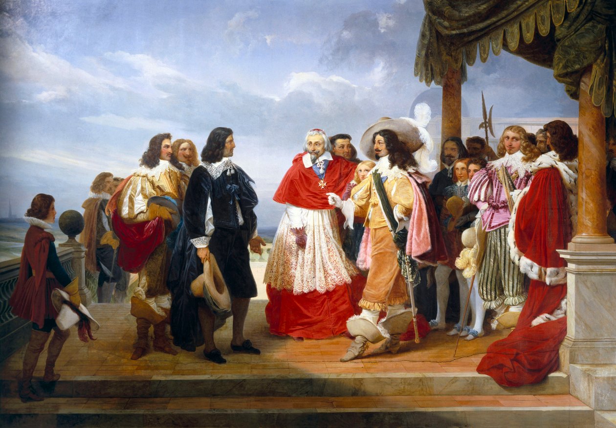 Nicolas Poussin Rómából érkező francia festőt Richelieu bíboros ajándékozza XIII. Lajos francia királynak, részlet alkotó: Jean Alaux