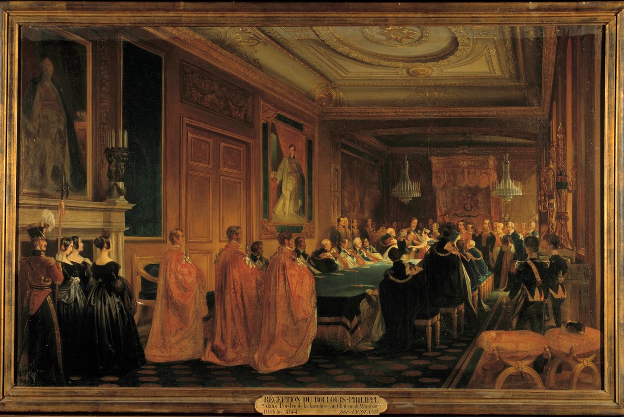 Viktória királynő (1819-1901) 1. Lajos Fülöp királyt (1773-1850) kapta lovagként a Jarretiere rendjében a windsori kastélyban alkotó: Jean Alaux
