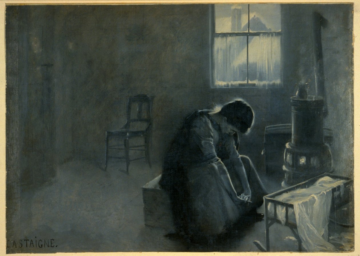 Kemény tél volt, kocsma. 1893 (színes litográfia) alkotó: Jean Alexandre Michel Andre Castaigne